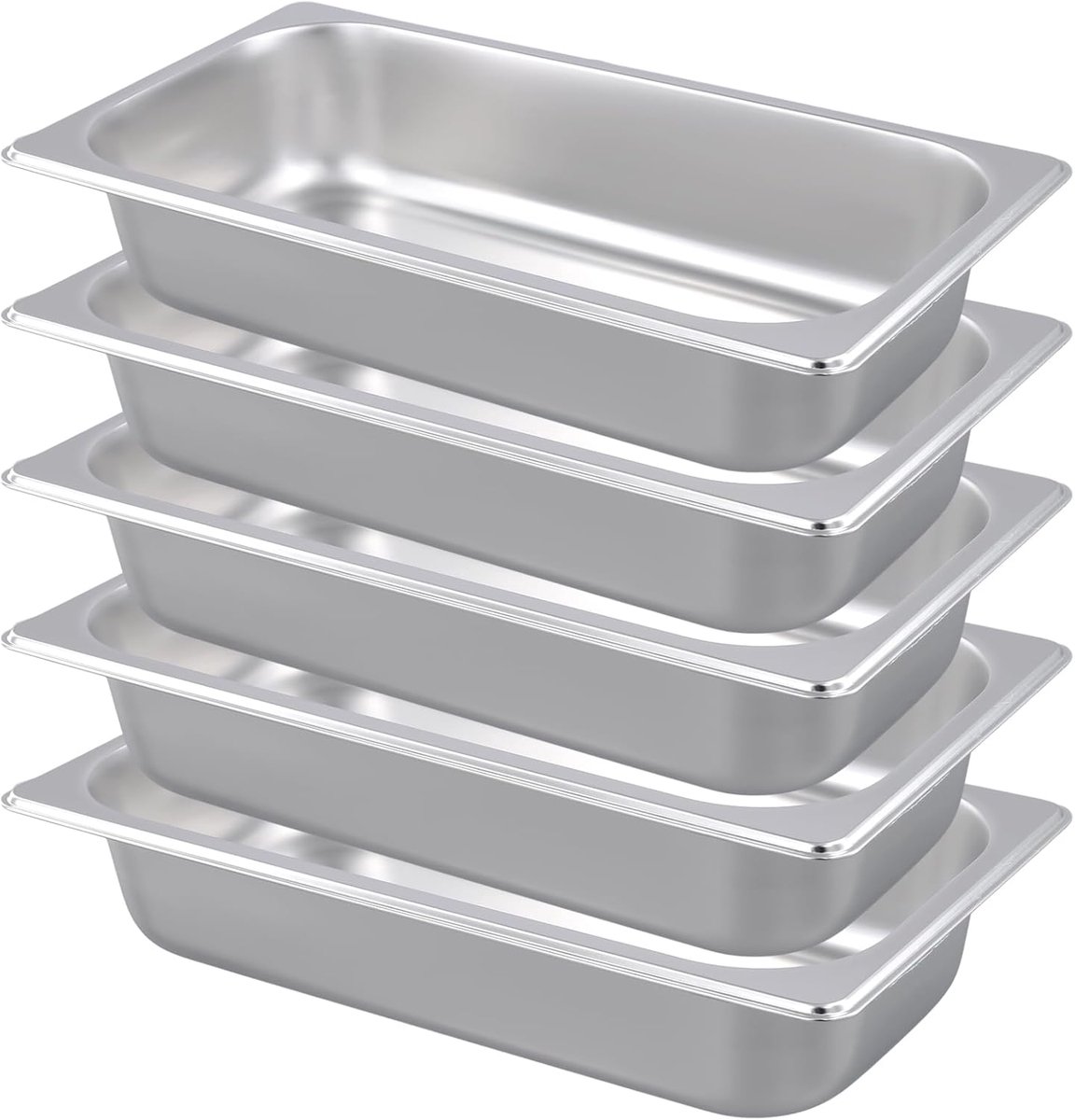 5 stuks, 32,5 x 17,5 x 6,5 cm, zilver, rechthoekige paneerstraat schaal van roestvrij staal, paneerstraat voor keuken en restaurant