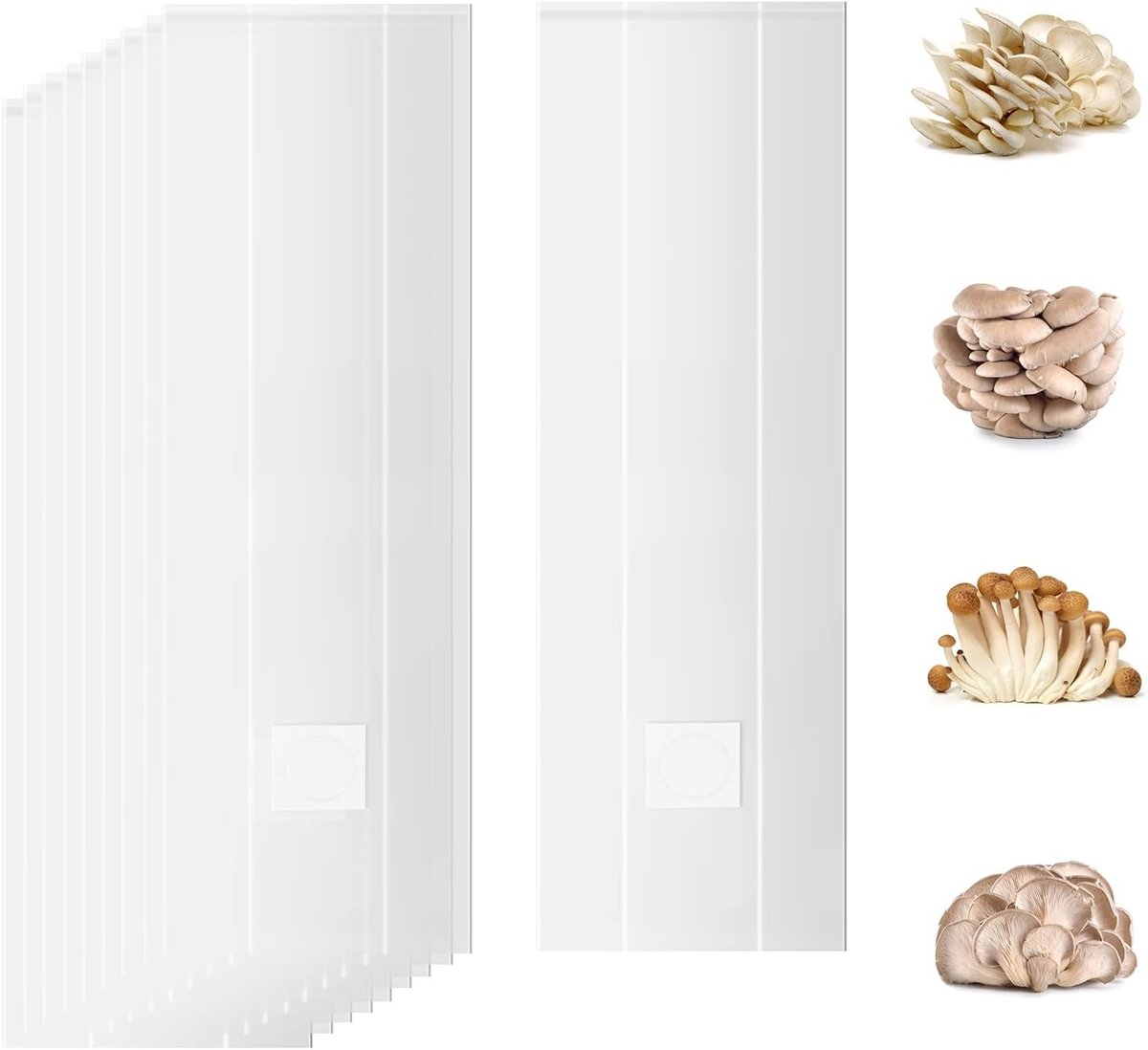 10 Stuks Groeizakken voor Paddenstoelen, Transparante Ademende Substraatzakken van 20x45cm voor Tuinplanten en Kweekaccessoires
