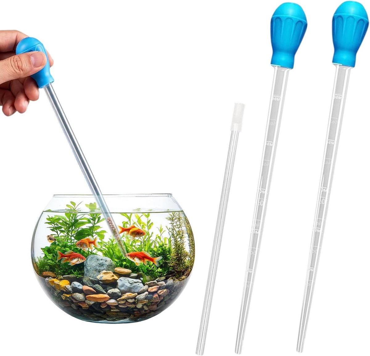 2 grote aquarium pipetten 45 cm, incl. 25 cm verlengbuis