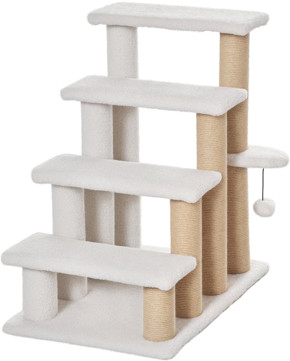 Huisdierentrap met krabpaal bal 4 treden kattentrap dierentrap pluche jute