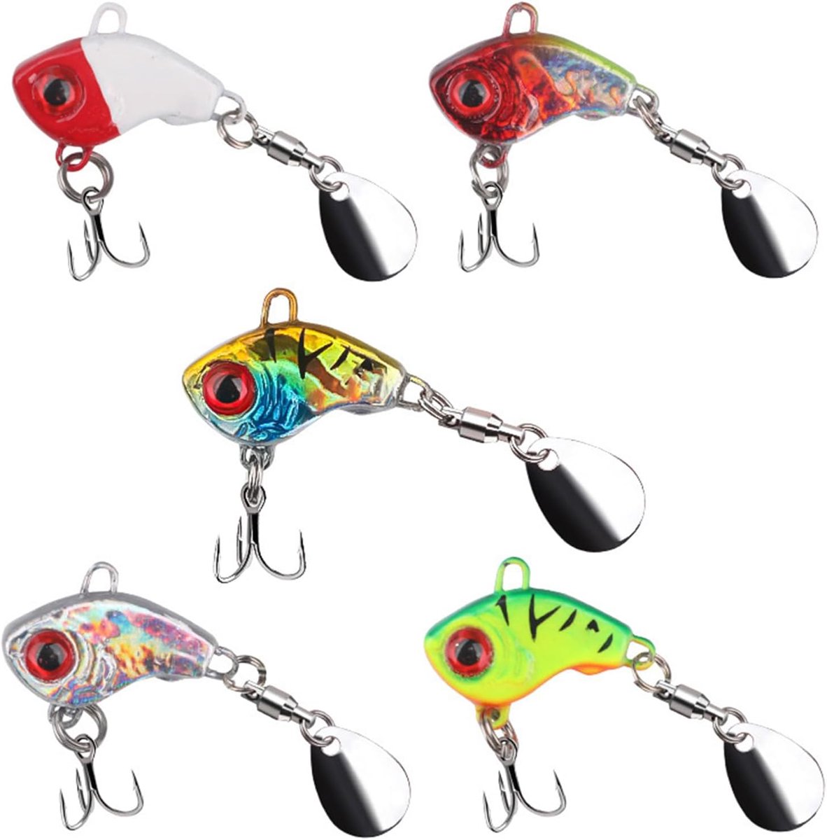 Complete Vissersset met 5 Loodjes van 20 g, Driehaakjes en Lepels voor Snoek, Baars en Meerval