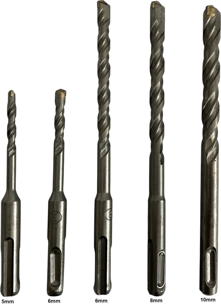 SDS+ borenset - Tungsten Staal - steenborenset -betonboor steenboor 5/6mm x 110mm 6/8/10 x 160 mm - 5-delig