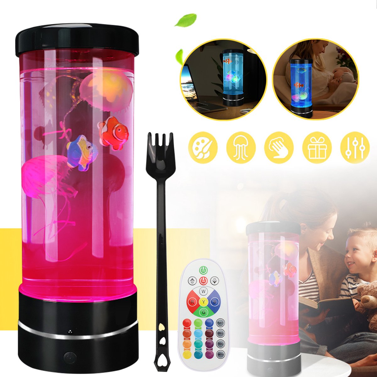 Kwallenlavalamp, Sfeerlamp Met 17 Kleuren, Decoratieve Sfeerverlichting, Levendig Visueel Effect Van Kwallen.