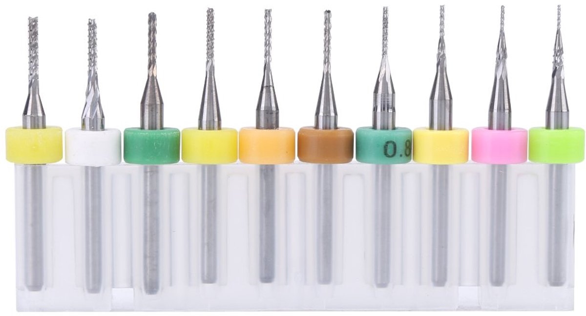 1/8 "Engine Mill Graveren Bits, 10 Stks Carbide Frees Tool voor PCB CNC SMT 0.5/0.6/0.7/0.8/0.9/1.0/1.1/1.2/1 .3/1.4mm