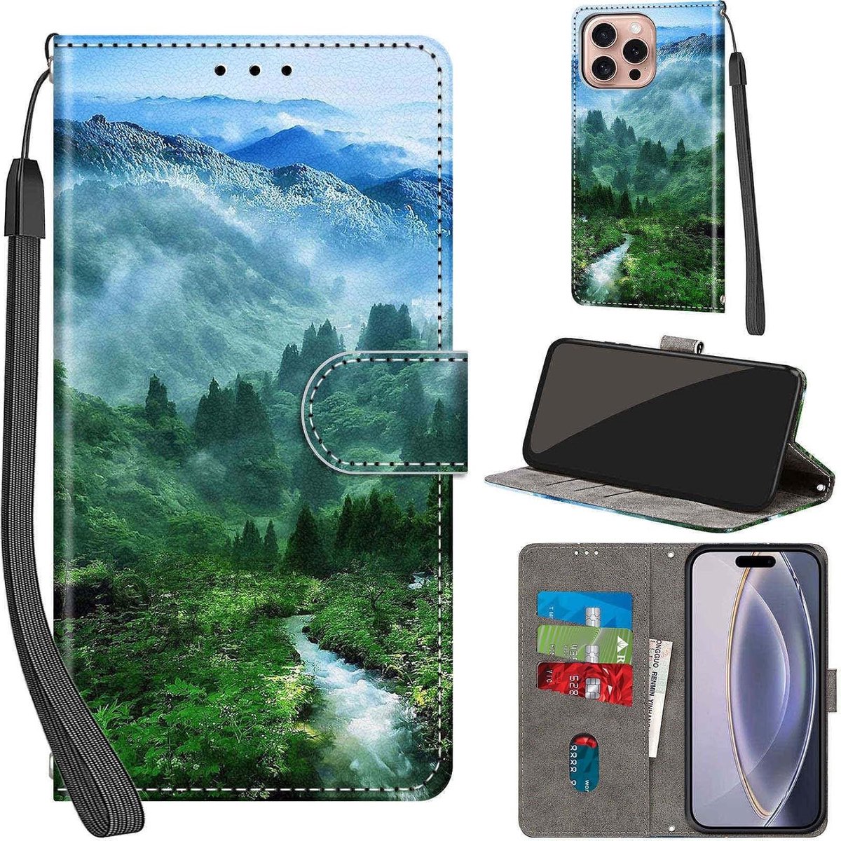 Portemonnee Telefoonhoes voor iPhone 16 Pro Bos