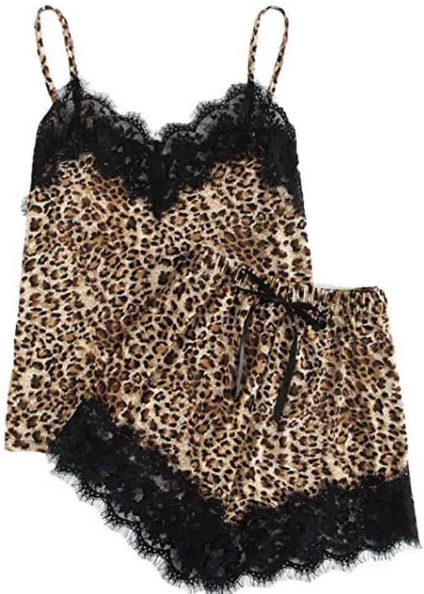 Lingeriesets dames Kanten luipaardprint ondergoed en korte broek pyjama set en leuke vrouw