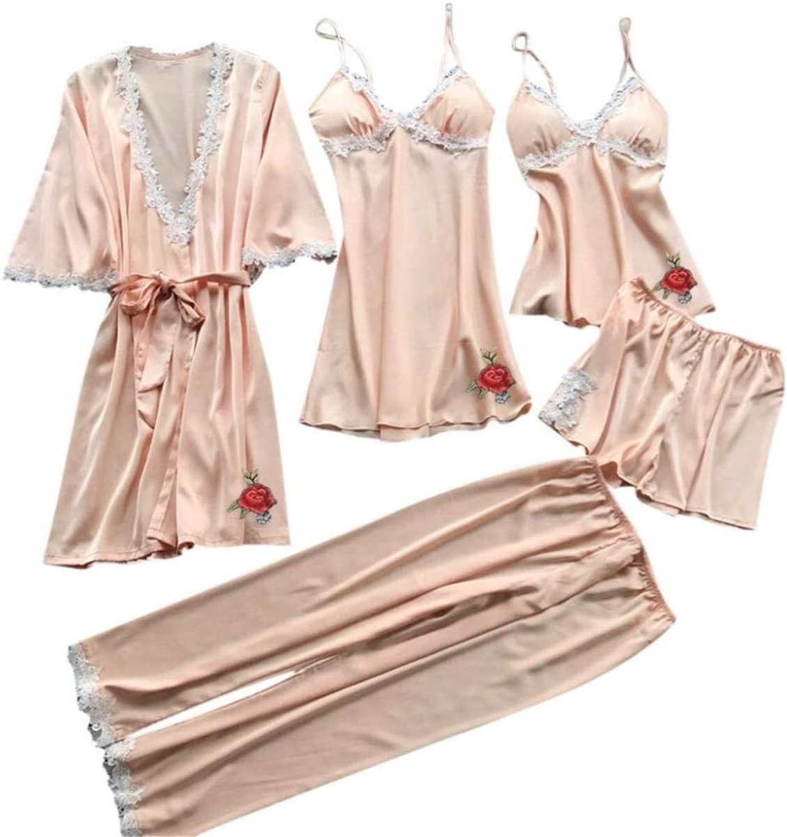Sexy dames erotische lingerie Dames Pyjama Sets Faux Zijden Pyjama Nachtkleding Sets Elegante Sexy Kant Homewear V-hals-Orange_S