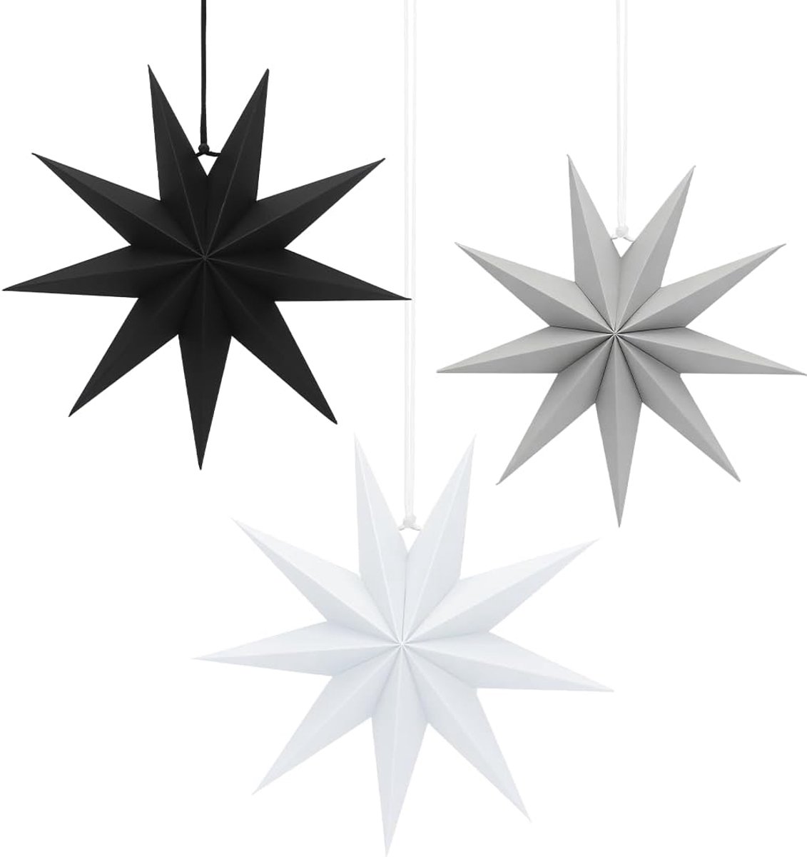 3 stuks papieren kerststerren 30 cm opvouwbare hangende lantaarns, raamdecoratie, opvouwbare sterren voor kerstfeest