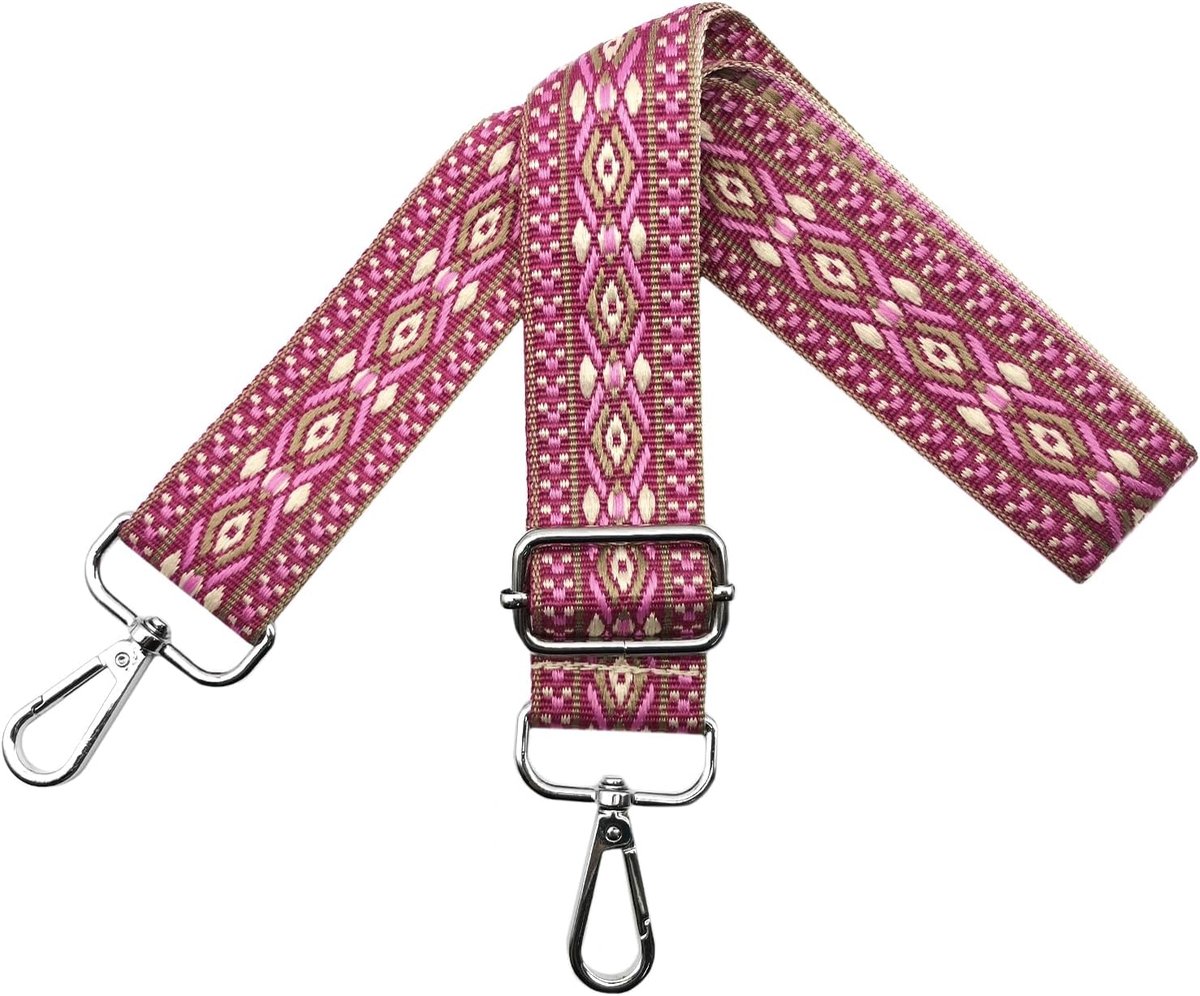 Schouderriem voor tassen, draagriem voor dames, tasriem om te wisselen, tasriem breed 3,8 cm met zilveren karabijnhaak, schouderriem voor schoudertas, handtassen, kleurrijk, N