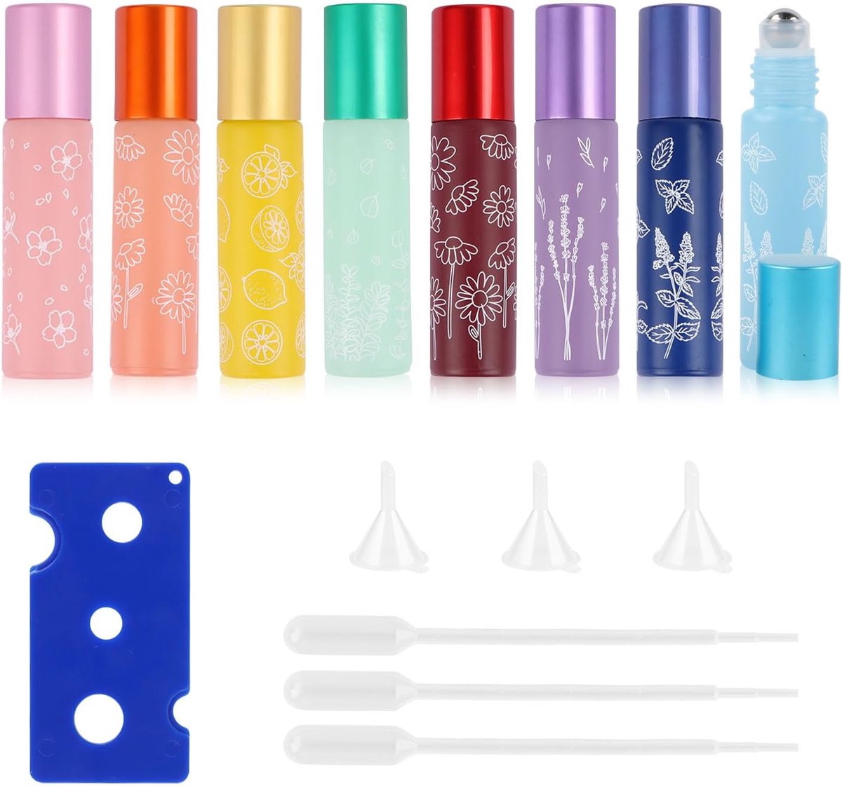 Rollon Glazen flessen voor etherische olie, leeg 10 ml, met roestvrijstalen rollerballen, Rollon flessen voor etherische oliën, parfums, cosmetica, aroma-olie