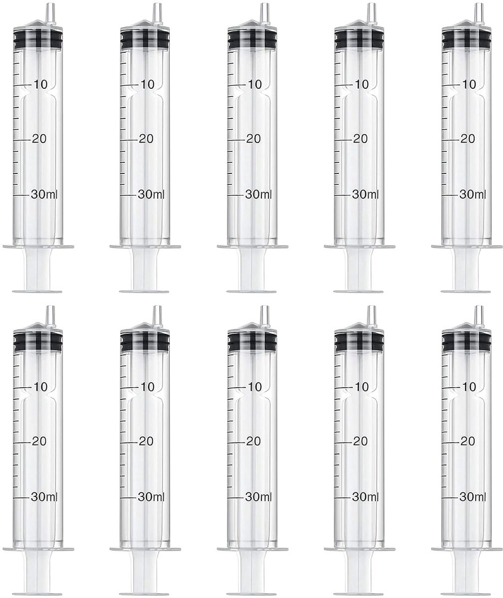 10 stuks 30 ml spuit, steriele spuiten met deksel, kunststof spuit voor olie, remvloeistof, herbruikbare plastic spuit voor kleine huisdiervoeding, motorolie of remvloeistof