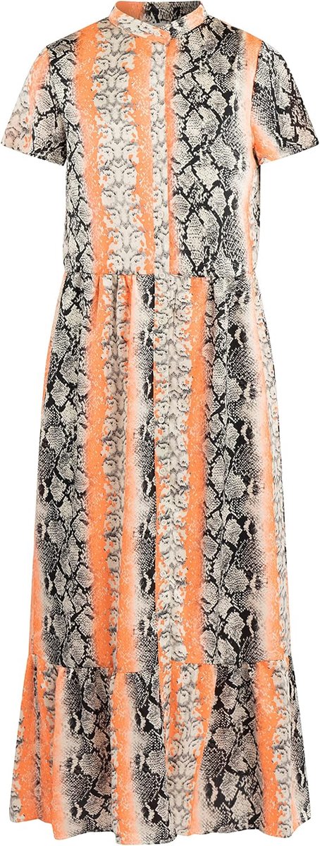 Threezy Damesjurk met korte mouwen Maxi 19323239-TH01, ORANJE meerkleurig, XS, Jurk met korte mouwen, maxi, XS