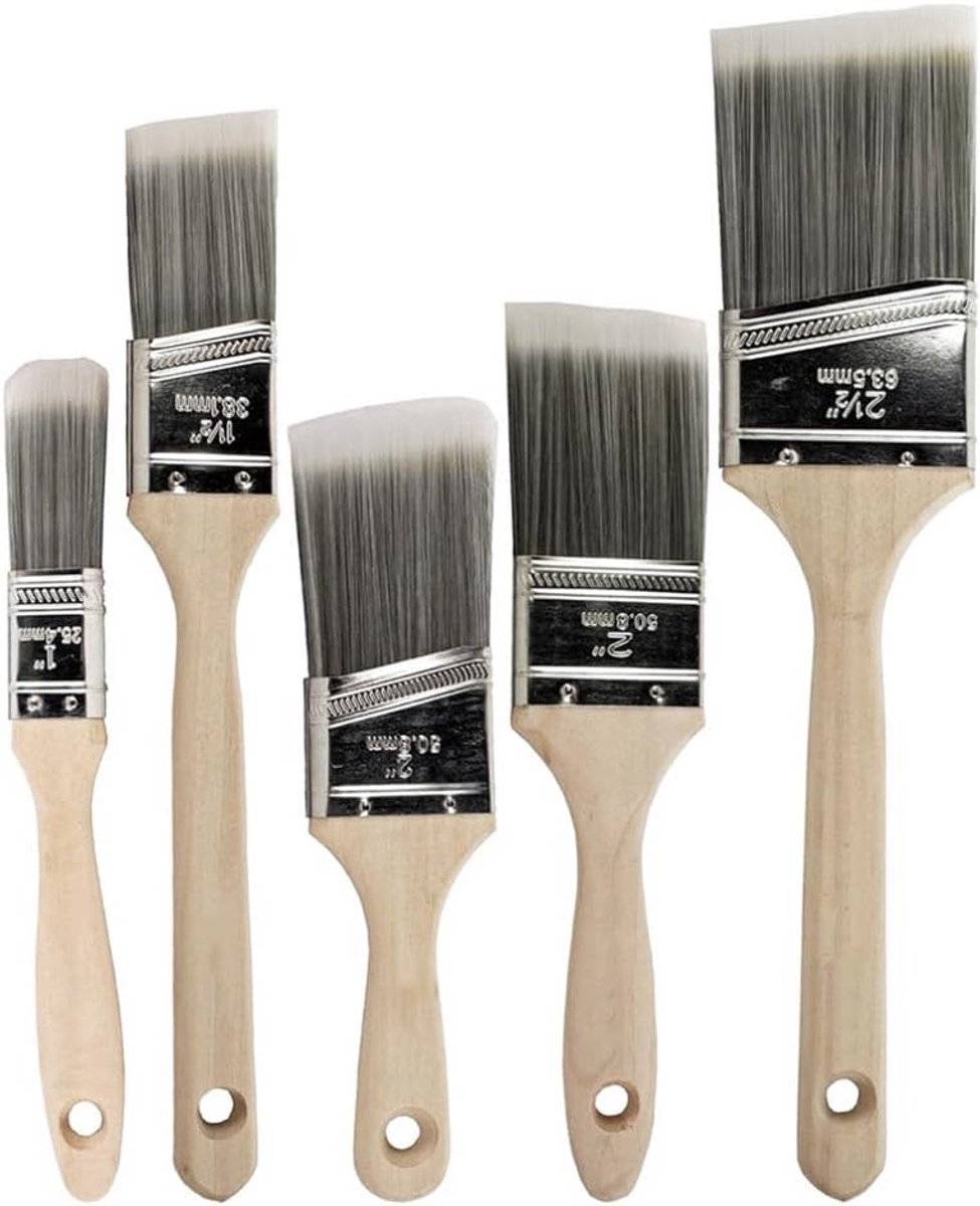 Platte kwastenset, 5 stuks, schilderkwast, lazuurkwast, platte penselen, lakkwast voor lak, kwast, lak, krijtverf, set, muurverf, penseel, schilderen
