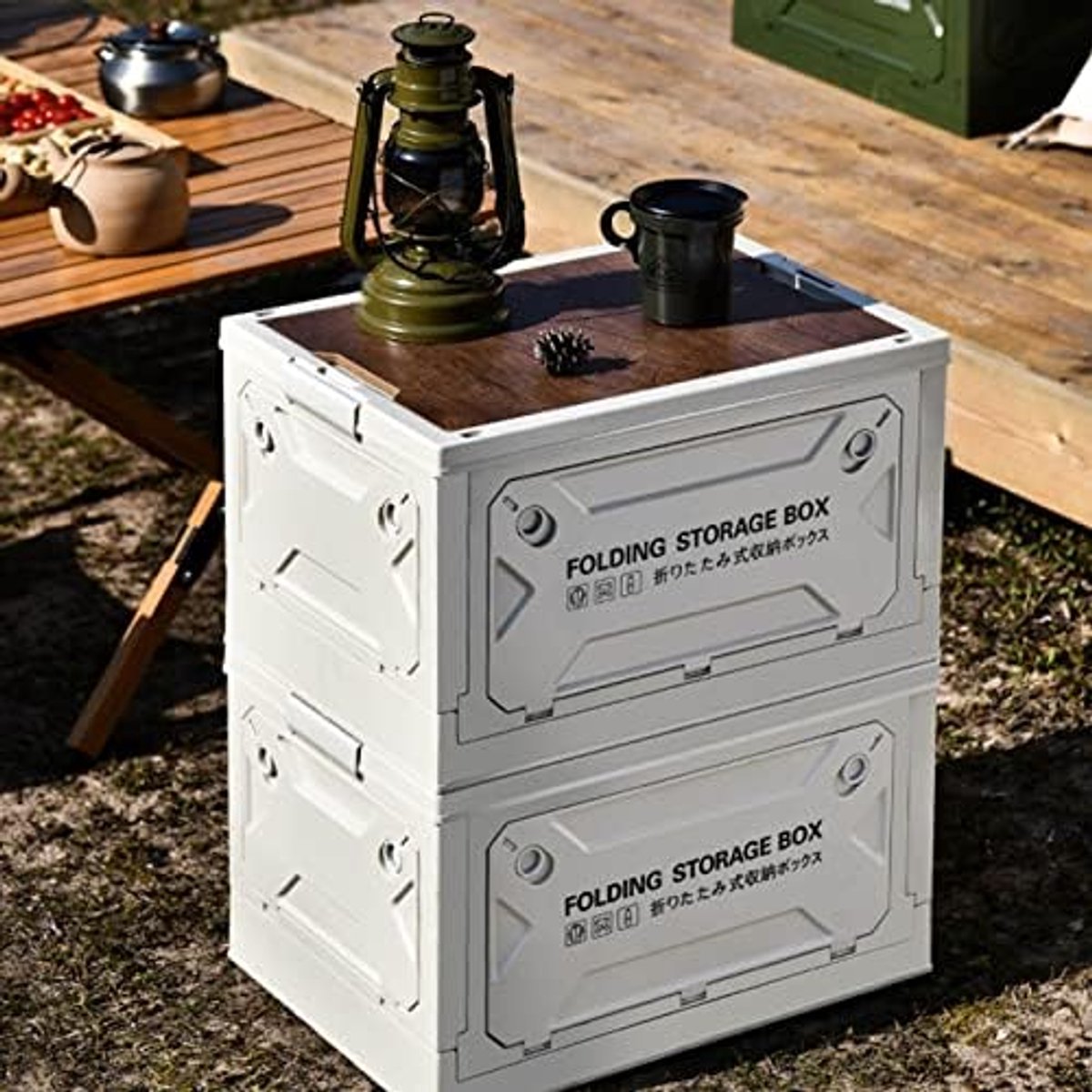 Camping Opbergdoos, Opvouwbare Opbergdoos, Sterk Draagvermogen, 50L, Grote Capaciteit, Mooi Stapelbaar voor Picknick (Grijs-wit)