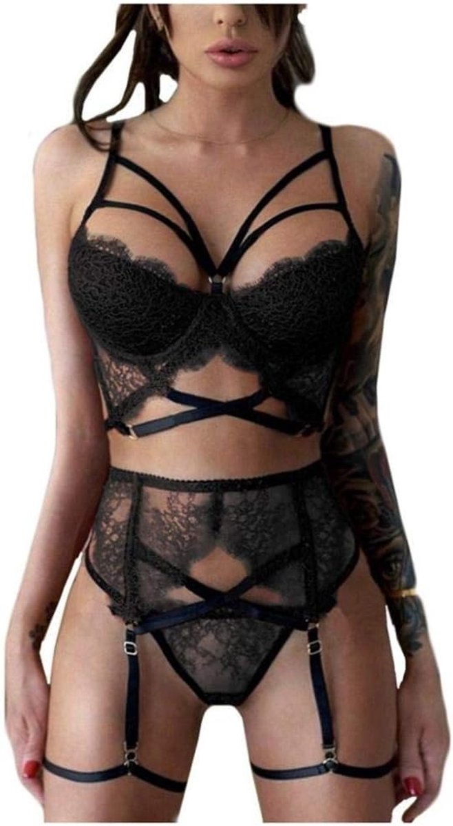 Lingeriesets dames Dames Sexy Lingerie Set Ondergoed Draadloze Beha Met Kousenband String Lingerie S-3XL