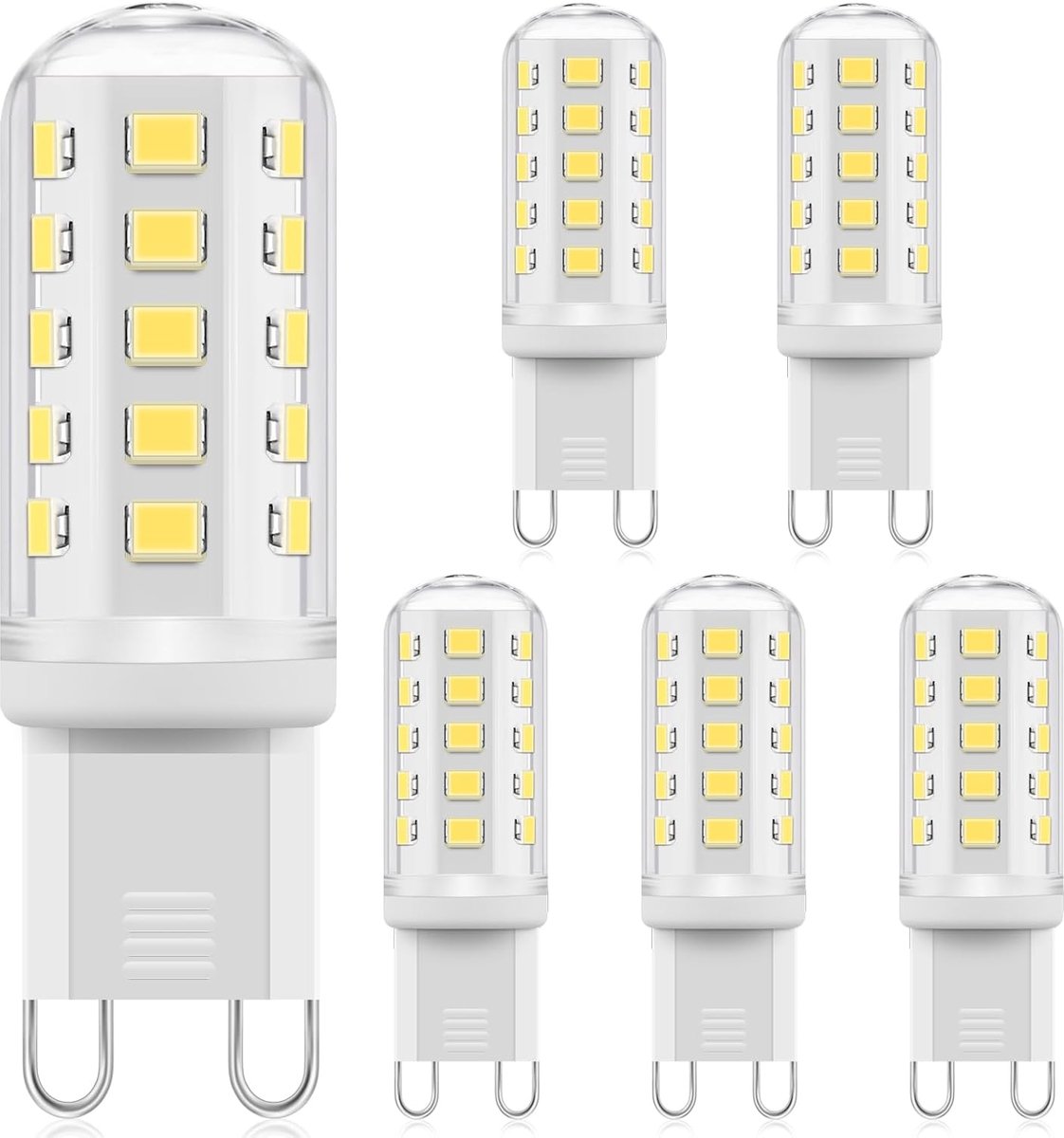 G9 LED Lampen, 3W G9 Kleine Maïslamp, Koel Wit, 2700K, Equivalent aan 40W Halogeenlampen, AC 220-240V, Energiebesparende LED Lamp, Geen flikkering, Voor huisverlichting, 6 pak