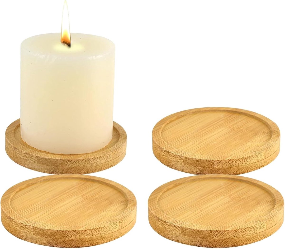 4 kandelaars voor kaarsen, 8 cm, decoratie, rond, onderzetters van bamboehout, kandelaar, tafeldecoratie, voor kaarsen, dranken, bierglas, kopjes