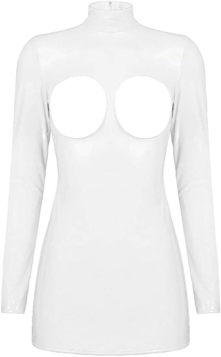 Klassiek Bh set Jarretellegordel en Kous LingerieWomens Lingerie Mini Jurk Blote Borst Butt Bodysuit Sexy Cosplay Kostuum-White_L