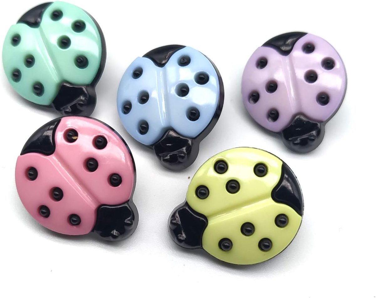 50 Lieveheersbeestjesknoopjes voor kinderen - 18 mm - Gemaakt en Verzonden vanuit Spanje (Pasteltinten)