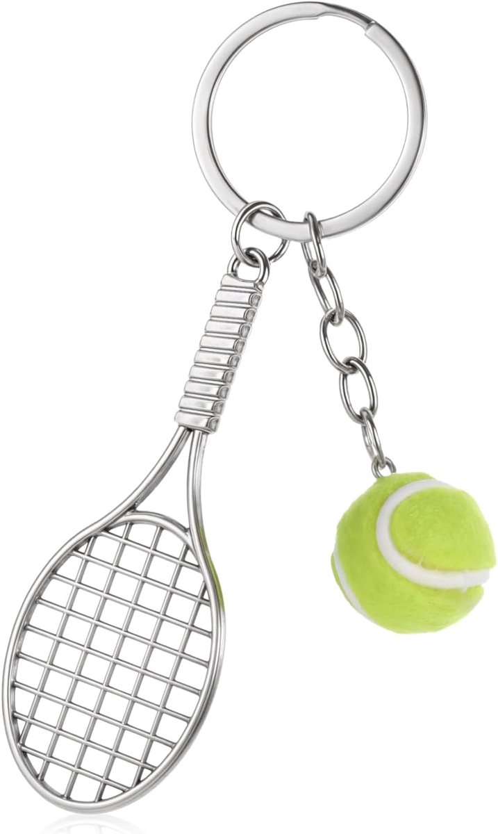 Sleutelhanger, Mini Leuke Metalen Tennis Sleutelhangers Leuke Tennis Racket Bal Sleutelhanger Perfecte Tennis Geschenken en Accessoires voor Mannen en Vrouwen, Zilver, Groen, L