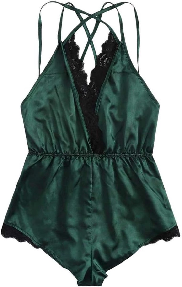 Kleding Sexy Halter Satijnen Bodysuit Dameskleding Zijden Lingerie Satijn Een Stuk Nachtkleding-B_S