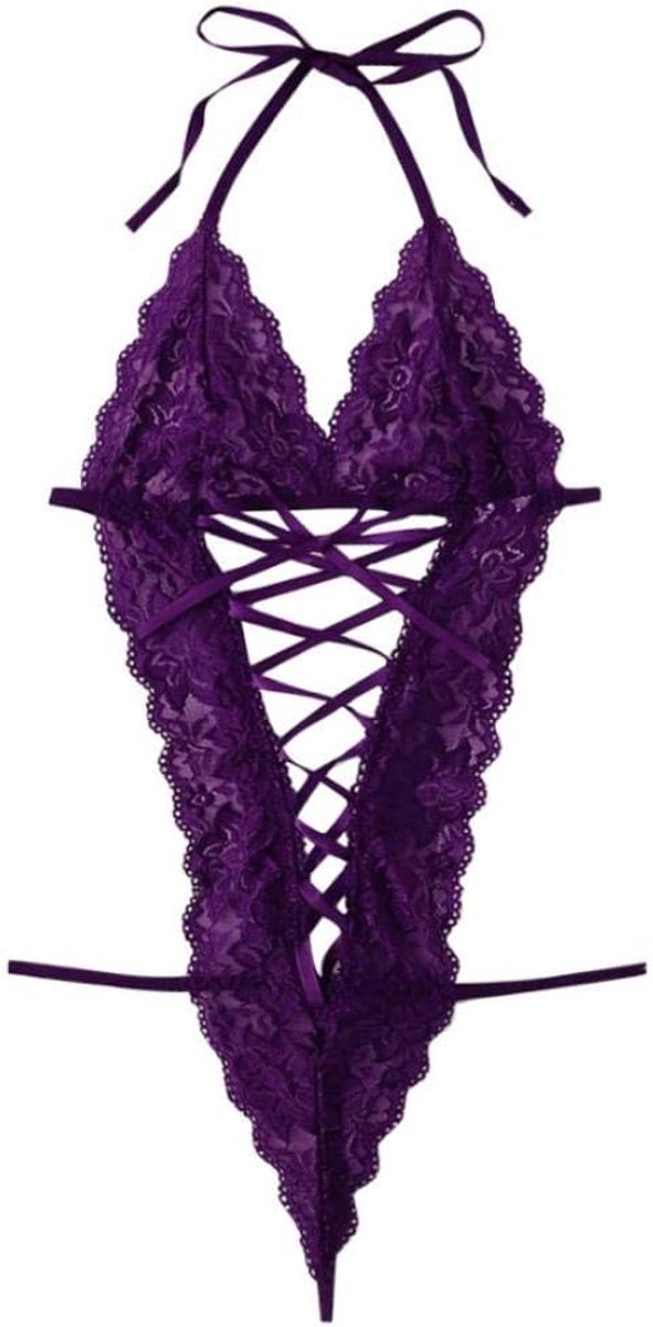 Lingeriesets dames Porno Vrouwen Kostuums Diepe V Halter Erotische Lingerie Strik Bandage Ondergoed Sexy Transparante Dames