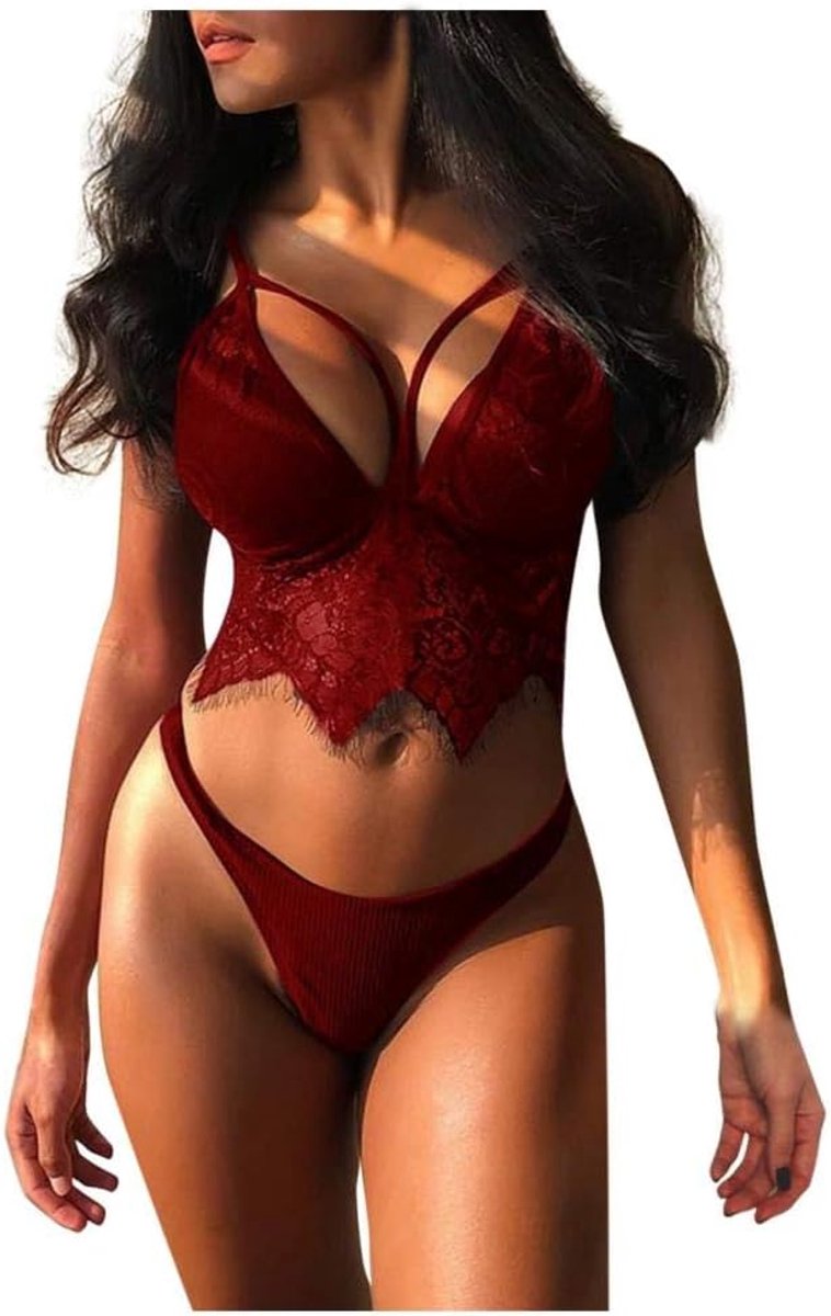 Dames 2 ST Erotische Vrouwen Lingerie Kanten Beha Slips Transparant Ondergoed Nachtkleding String Verleiding Vrouwelijke Nachtkleding Set