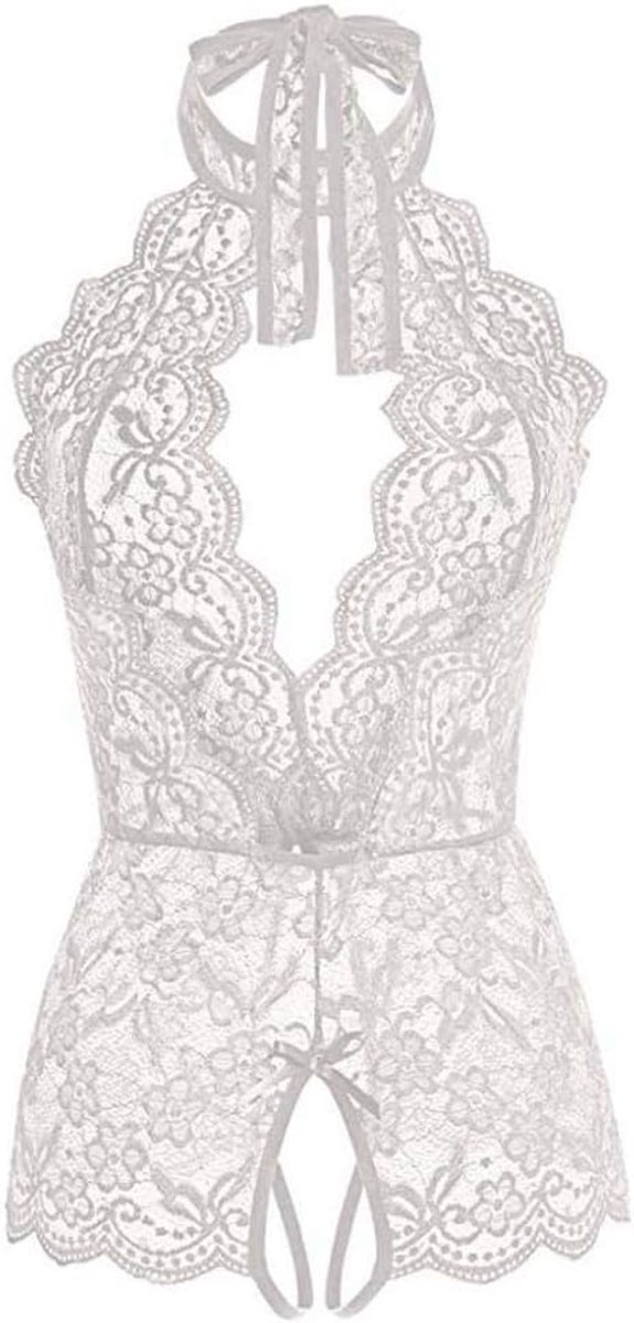 Lingerie & ondergoed Sexy Vrouwen Diepe V Lingerie Porno Perspectief Kanten Beha Ondergoed Sex Lingerie String Verleiding Dames -White_L