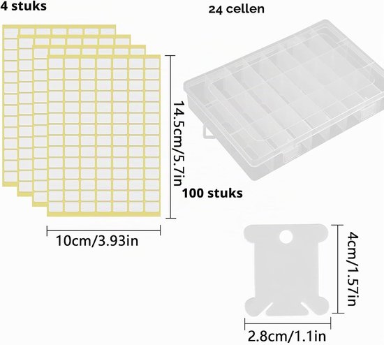 100 stuks plastic floss klossen en borduurgaren organisator opbergdoos met 98 stuks floss nummer stickers voor borduurwerk, naaien, knutselen, DIY — afbeelding 2