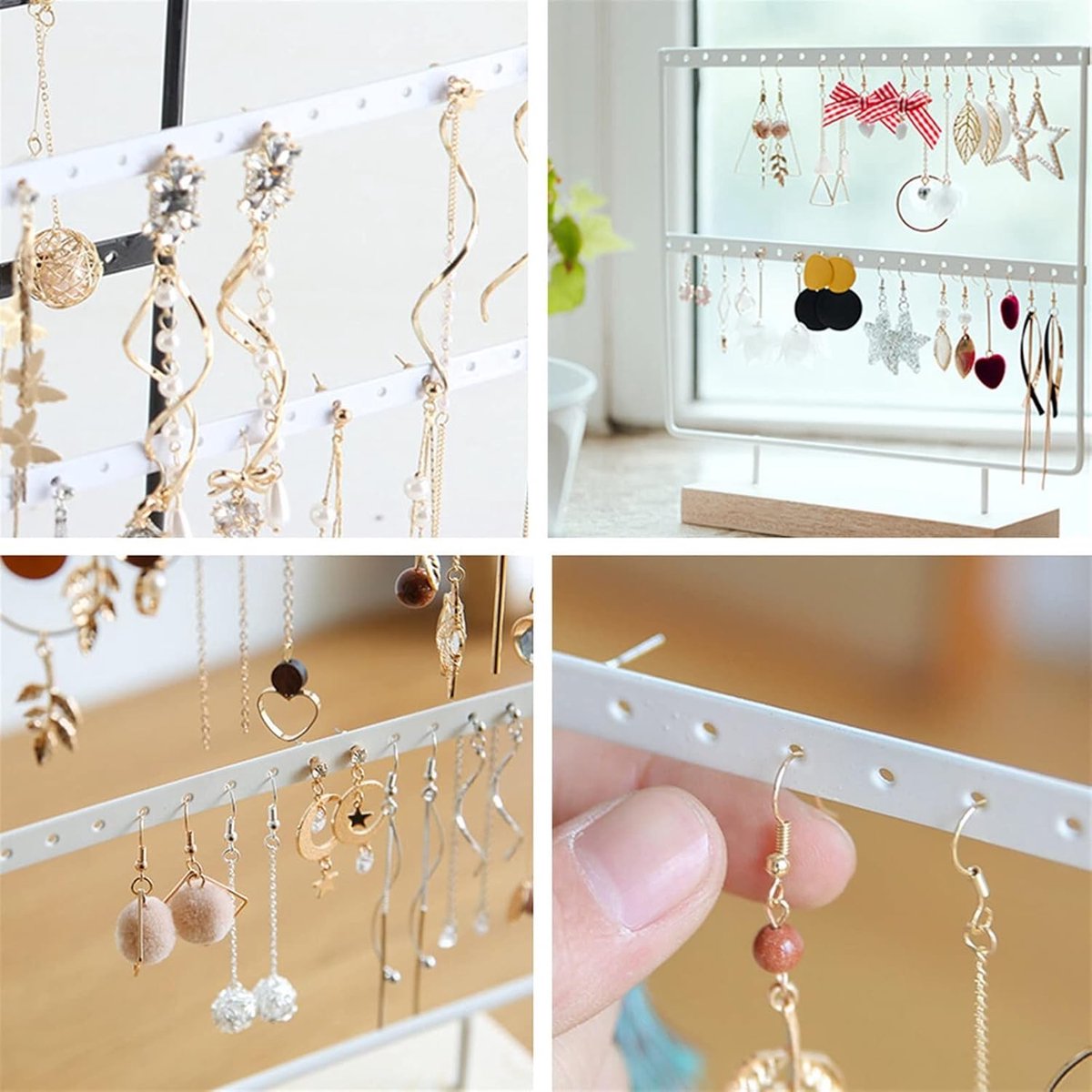 Oorbellen Houder 2 Laag Sieraden Oor Stud Organizer Display Stand Oorbellen Boom Metalen Ijzeren Haak Met Houten Basis (Zwart/Wit) Sieraden display (Color : Black-2, Size : L) — cadeau in Sieraden - foto 4
