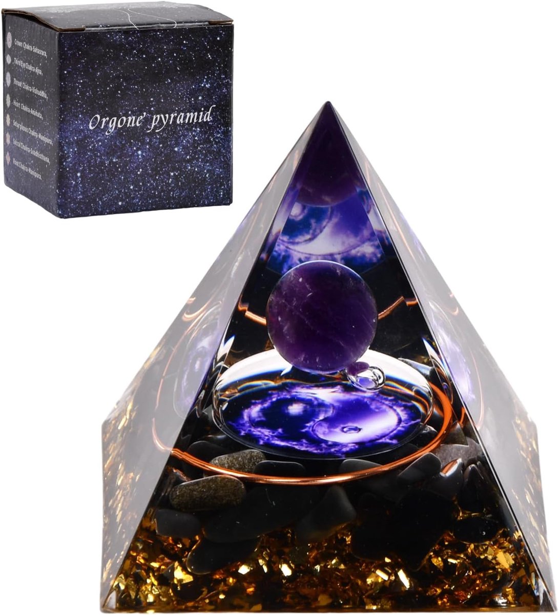 Volumoon Reiki kristalpiramide, geneeskrachtige kristallen piramide, amethist steen-piramide, kristallen energietoren, chakra-piramide voor genezing, yoga, meditatiebescherming, desktop ornament,