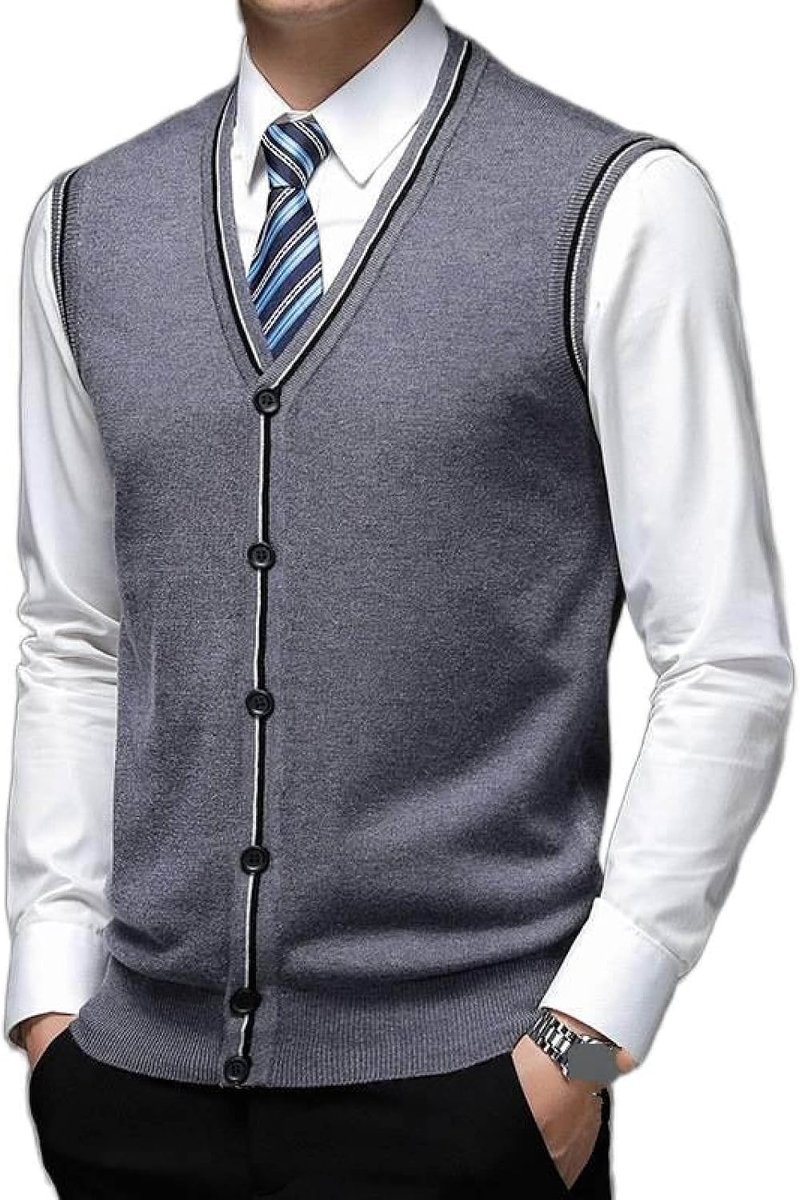 Vest Met V-Hals, Gebreid Vest, Herfst En Winter Klassiek Vest Trend Casual Heren Kasjmier Gemengd Vest, Heren Gebreide Trui Vest Tanktops, Middengrijs, S