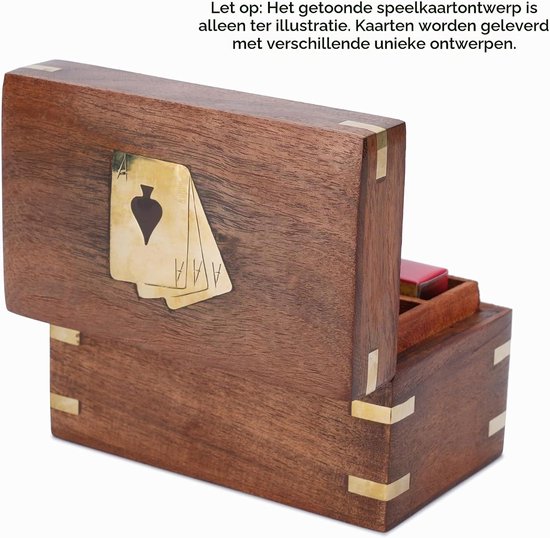 Speelkaarten Dubbel Deck Houder Opbergdoos Handgemaakte Houten Decoratieve Koffer met Messing Aas Ontwerp 2 Pakken Kaarten Organizer — afbeelding 2