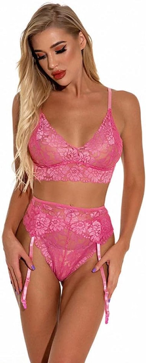 Bodystockings dames vrouwen sexy kant sexy lingerie transparante bh slipje driedelige set