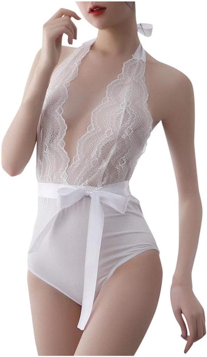 Bodystockings dames Vrouwen Lace See Through Ondergoed Sexy Lingerie Diepe V Backless Neck Jurken set