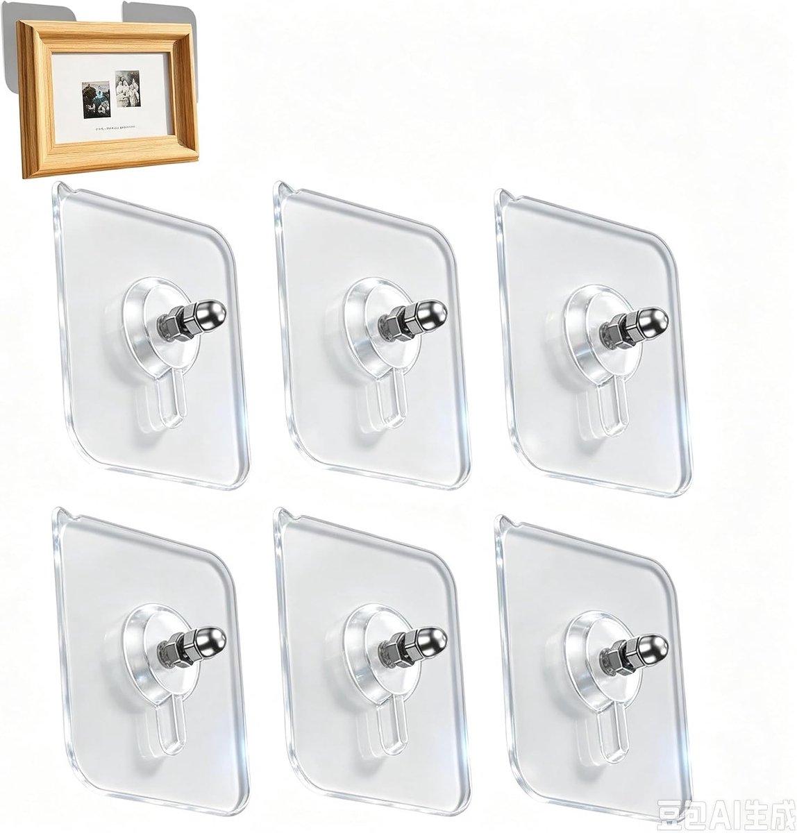 6 stuks zelfklevende spijkers, plakspijkers voor fotolijsten, foto's ophangen zonder boren, transparante kleefhaken, fotohanger, zelfklevend, fotohaak, zelfklevende spijkers voor fotowand, posters,