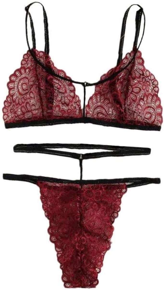 Lingerie Dameslingerie Vrouwen Sexy Kant Rode Lingerie Slips Bh Sexy Rode Kanten Slips Bondage Borst Bh Set