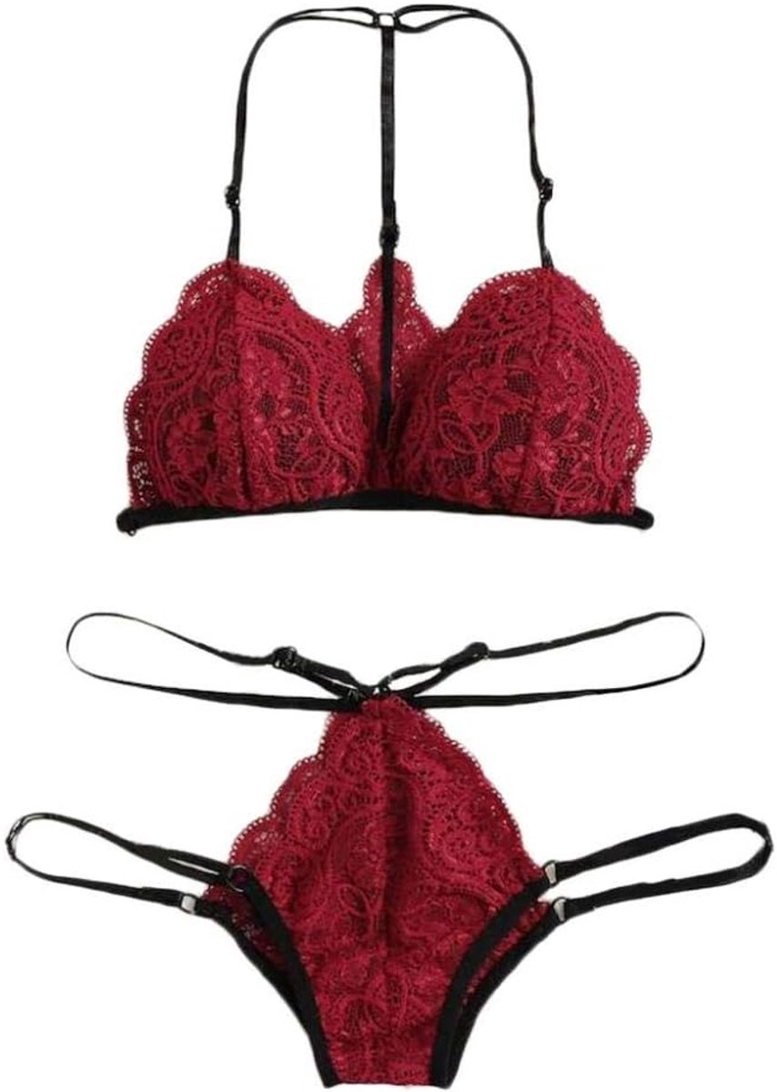 Lingeriesets dames Kant Sexy Lingerie Sets Bh G-string String Bandage Hol Kant Sexy Ondergoed Nachtkleding Set