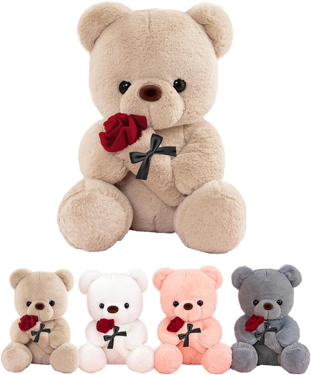 Pluche met Roos, Huwelijkscadeaus voor Dames 35 cm Bruin