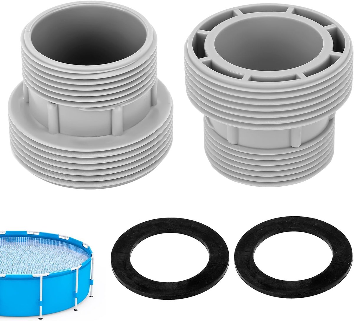 2-delige adapterset voor zwembadslang, kunststof, schroefdraad 60 mm/47 mm