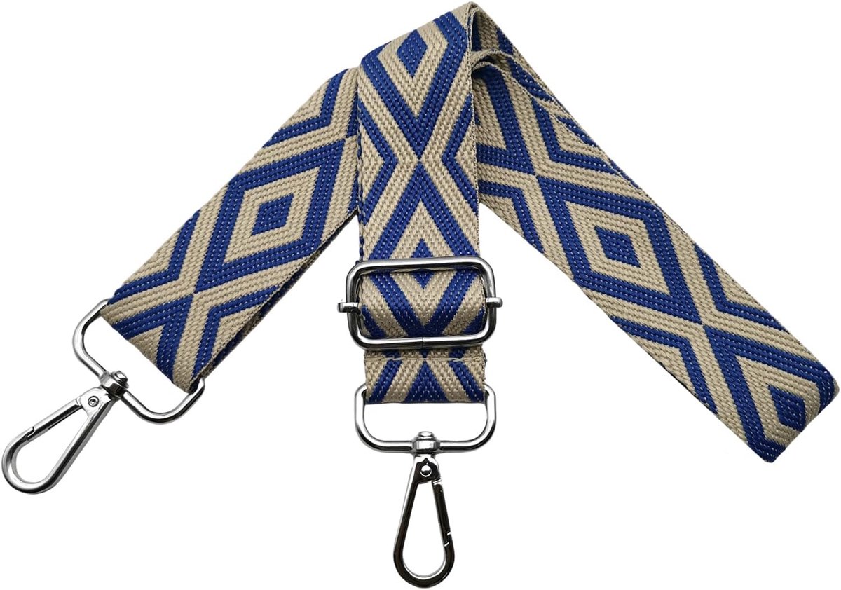 Schouderriem voor damestas, schouderriem, breedte 3,8 cm, met zilverkleurige karabijnhaken, brede schouderriem voor handtassen, crossbody accessoires, saffierblauw, V1