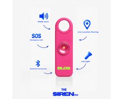 BLOQ Siren Pro Pink - Persoonlijk Geluid Alarm - 130 dB Veiligheidsalarm met GPS, SOS & 112, Smart Safety Keychain