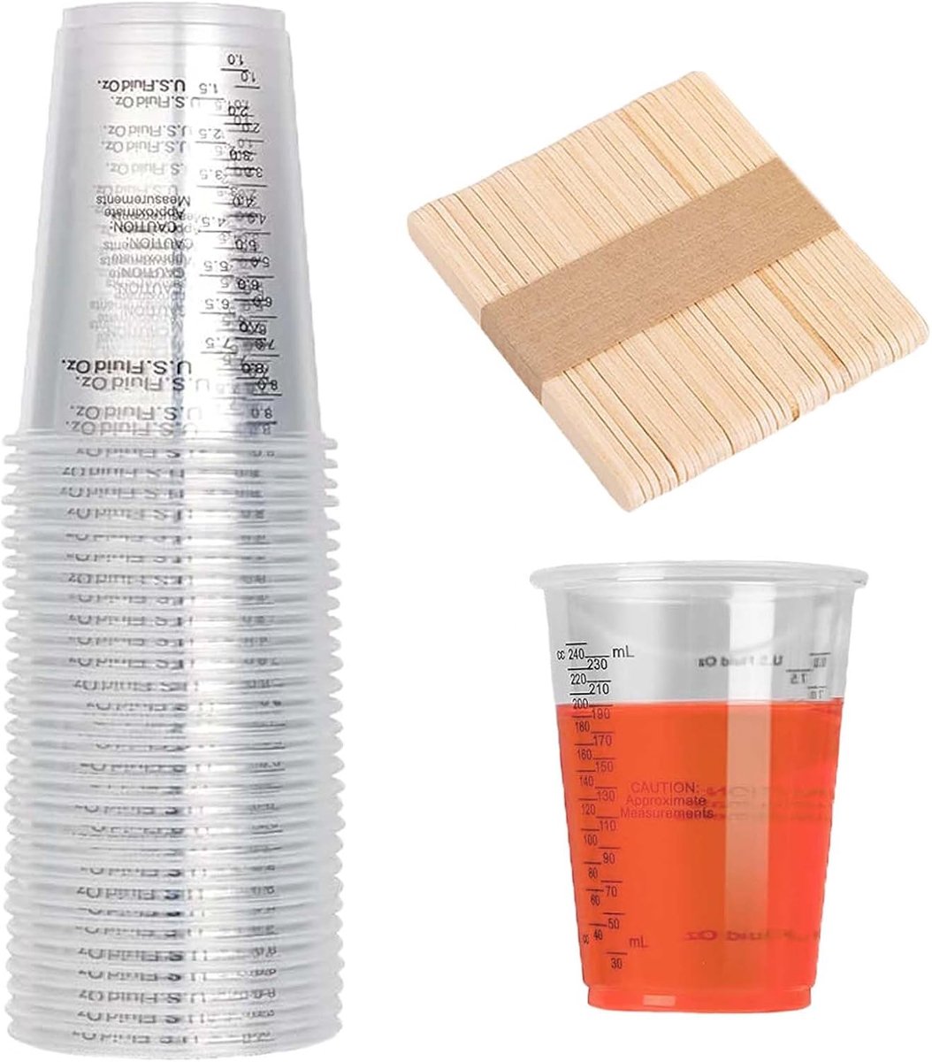 Mengbekers, 30 stuks roerbekers, 240 ml lakmengbeker, transparant maatbekerset, maatbeker hars met graduatie, kookbeker, voor kleur, pigment (herbruikbaar)