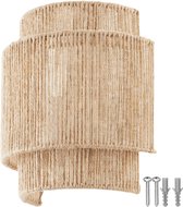 tectake® Wandlamp Lignea Lux - 40W - 12 x 23 x 25,5 cm - E14 - Muurlamp voor Woonkamer, Slaapkamer, Eetkamer - Jute Lamp in Boho Stijl - Trapverlichting - Halfrond