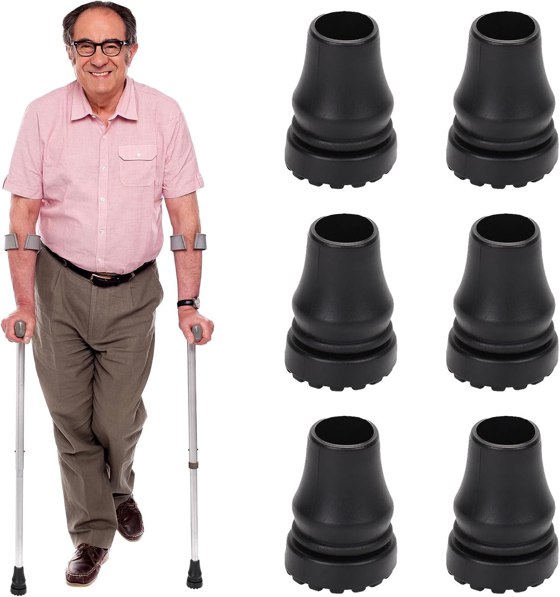 Set van 6 schokdempende, antislip rubberen dopjes voor wandelstokken, geschikt voor wandelstokken met een diameter van 20 mm