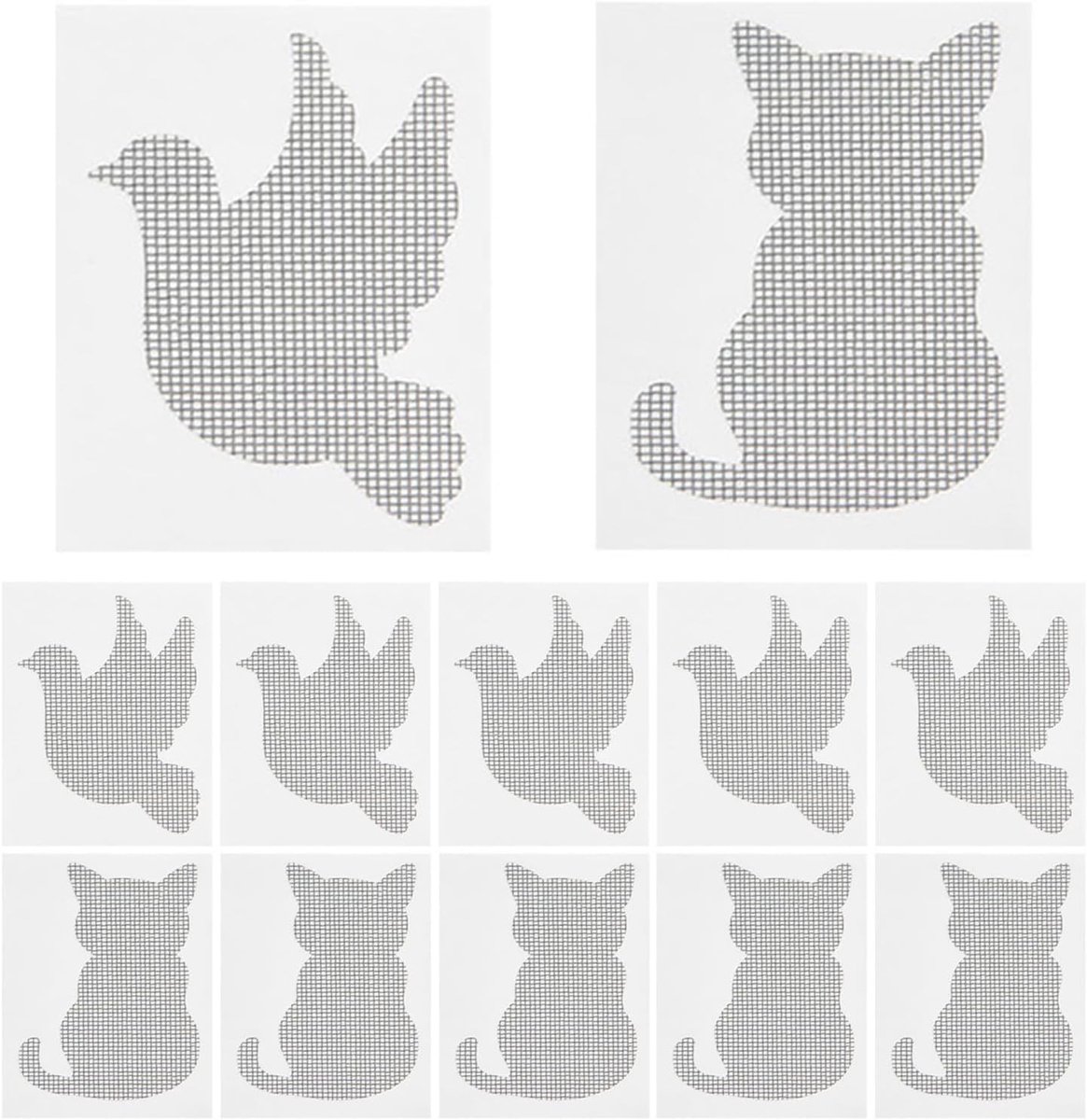 20 stuks vliegengaas, reparatieset, zelfklevend, transparant, twee vormen (kat, duif) voor het repareren van horren en muggennetten