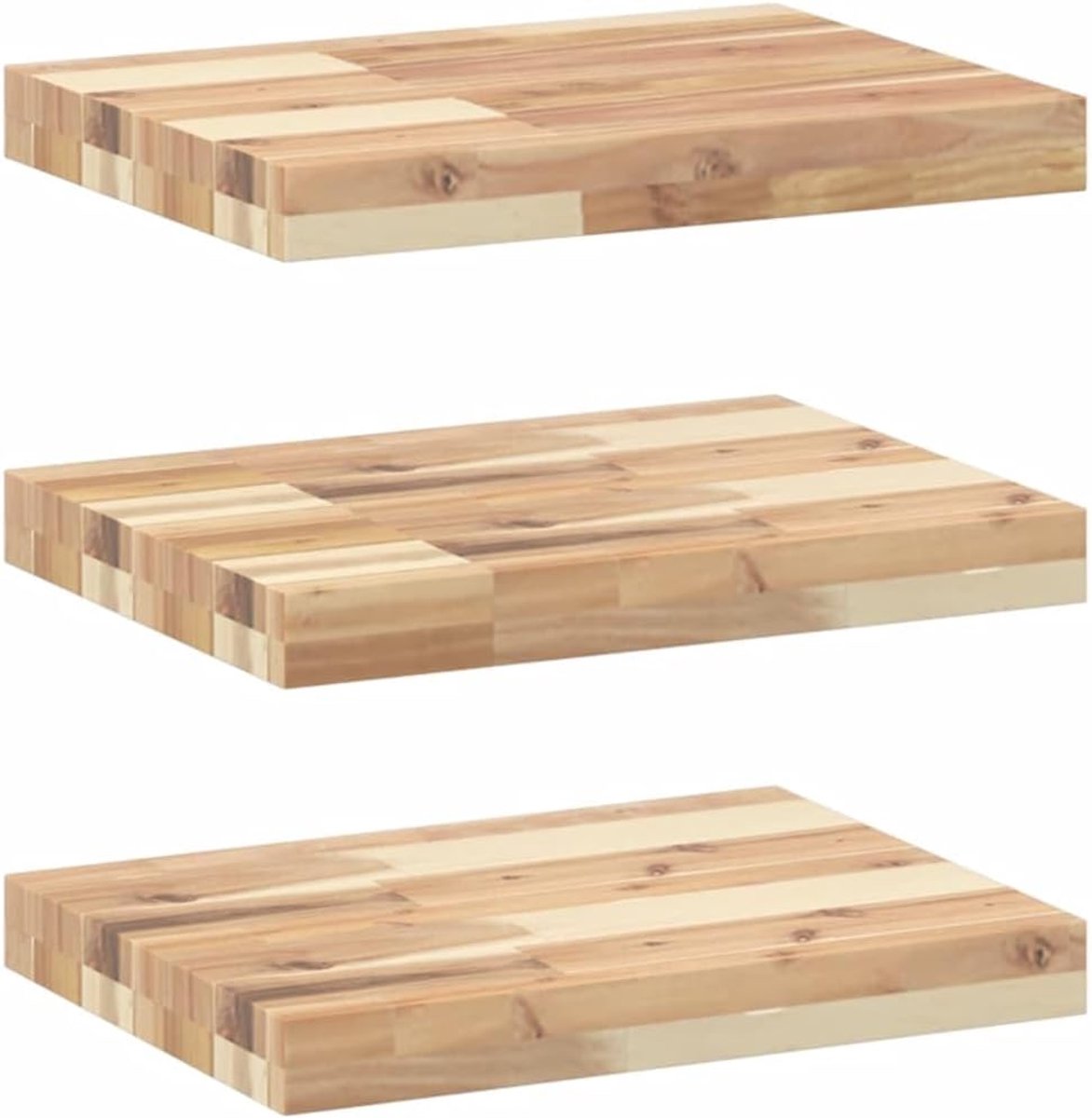 Planken, 3 stuks, acaciahout, onbehandeld, 60 x 30 x 4 cm