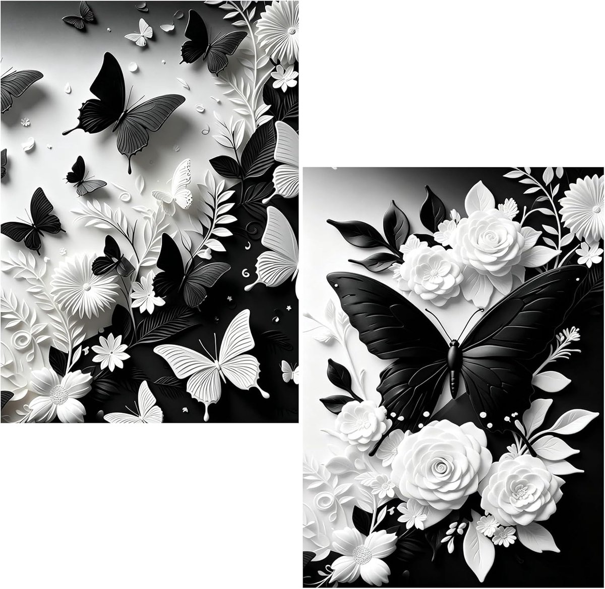 Diamond Painting Set van 2 vlinder zwart-wit 30x40 cm