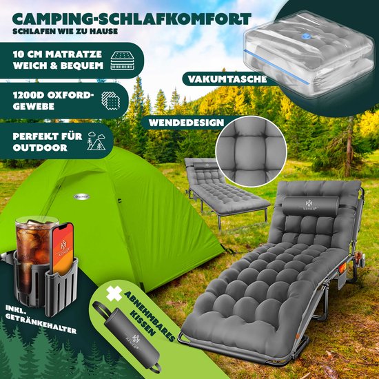 KESSER® Campingbed Opvouwbaar met draagtas en nekkussen Afmetingen 190 x 68 x 30 cm Draagvermogen tot 250 kg Gemaakt van duurzaam Oxford-materiaal en stevig stalen frame Ideaal voor tuin en camping van KESSER — afbeelding 5