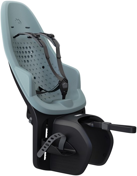 Siège de vélo bleu Thule Yepp 2 Maxi avec sangles grises et support de montage noir.